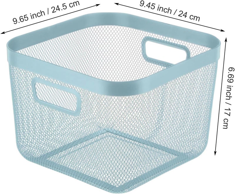 AJIODA Metal Mesh Steel Baskets, Household Wire Storage Organizer Bin Garden Harvest Basket Multi-functional Fruit Baskets with Handles for Kitchen Bathroom Picnic Shopping Decor Cabinet Home, Blue - Image 2